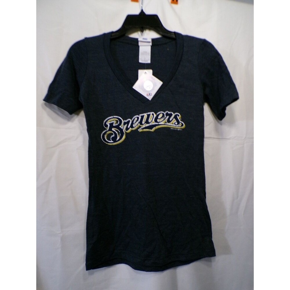 Women's Brewers V-Neck T-Shirt Navy Heather Small S Script